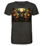 Hirsch mit Blumen in Orange und Schwarz - Organic Shirt (meliert)